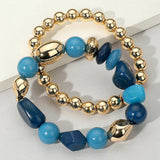 2PCS - Colorful Pebble Beaded Stretch Multi Layered Bracelets