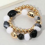 2PCS - Colorful Pebble Beaded Stretch Multi Layered Bracelets