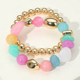 2PCS - Colorful Pebble Beaded Stretch Multi Layered Bracelets