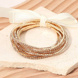 12PCS - Ribbon Slim Rhinestone Stretch Multi Layered Bracelet