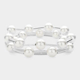 3PCS - Pearl Station Metal Coil Stretch Multi Layered Bracelets