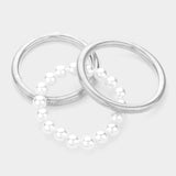 3PCS - Pearl Beaded Metal Cable Multi Layered Stretch Bracelets