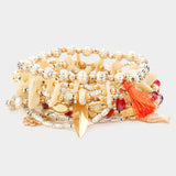 10PCS - Swirl Metal Disc Tassel Charm Mother Of Pearl Beaded Fish Flower Charms Stretch Multi Layered Bracelets