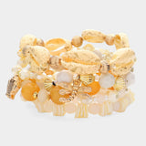 6PCS - Puka Shell Pointed Dragonfly Fish Pigeon Charm Faceted Beaded Stretch Multi Layered Bracelets