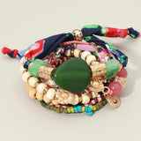 10PCS - Boho Flower Turtle Charm Accent Wood Beaded Stretch Adjustable Multi Layered Bracelets
