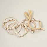 6PCS - Boho Turtle Beach Theme Charm Beaded Stretch Multi Layered Bracelets