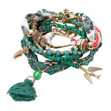 7PCS - Boho Bird Starfish Lace Tassel Charm Beaded Stretch Multi Layered Bracelets