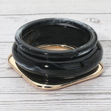 3PCS - Bold Modern Mixed Shape Resin Flat Square Metal Bangle Multi Layered Bracelets