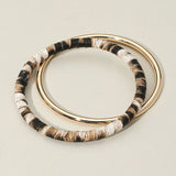 2PCS - Metal Leopard Fabric Covered Bangle Layered Bracelets