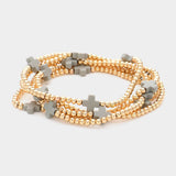5PCS - Cross Pointed Metal Ball Beaded Stretch Multi Layered Bracelets
