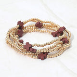 5PCS - Cross Pointed Metal Ball Beaded Stretch Multi Layered Bracelets