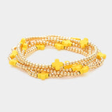 5PCS - Cross Pointed Metal Ball Beaded Stretch Multi Layered Bracelets