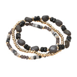 3PCS - Resin Pebble Metal Ball Beaded Stretch Multi Layered Bracelets