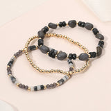 3PCS - Resin Pebble Metal Ball Beaded Stretch Multi Layered Bracelets