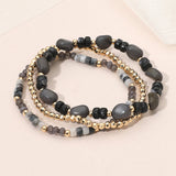 3PCS - Resin Pebble Metal Ball Beaded Stretch Multi Layered Bracelets