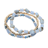 3PCS - Resin Pebble Metal Ball Beaded Stretch Multi Layered Bracelets