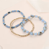 3PCS - Resin Pebble Metal Ball Beaded Stretch Multi Layered Bracelets