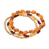 3PCS - Resin Pebble Metal Ball Beaded Stretch Multi Layered Bracelets
