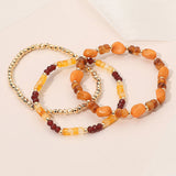3PCS - Resin Pebble Metal Ball Beaded Stretch Multi Layered Bracelets