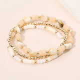 3PCS - Resin Pebble Metal Ball Beaded Stretch Multi Layered Bracelets