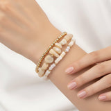 3PCS - Resin Pebble Metal Ball Beaded Stretch Multi Layered Bracelets