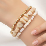 3PCS - Resin Pebble Metal Ball Beaded Stretch Multi Layered Bracelets
