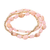 3PCS - Resin Pebble Metal Ball Beaded Stretch Multi Layered Bracelets