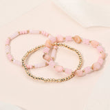 3PCS - Resin Pebble Metal Ball Beaded Stretch Multi Layered Bracelets