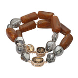 2PCS - Chunky Marbled Resin Pebble Faceted Stone Beaded Stretch Multi Layered Bracelets