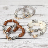 2PCS - Chunky Marbled Resin Pebble Faceted Stone Beaded Stretch Multi Layered Bracelets