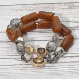 2PCS - Chunky Marbled Resin Pebble Faceted Stone Beaded Stretch Multi Layered Bracelets