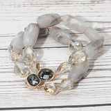 2PCS - Chunky Marbled Resin Pebble Faceted Stone Beaded Stretch Multi Layered Bracelets