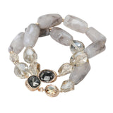 2PCS - Chunky Marbled Resin Pebble Faceted Stone Beaded Stretch Multi Layered Bracelets