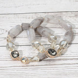 2PCS - Chunky Marbled Resin Pebble Faceted Stone Beaded Stretch Multi Layered Bracelets