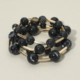 4PCS - Round Ball Metal Bar Beaded Stretch Multi Layered Bracelets