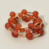 4PCS - Round Ball Metal Bar Beaded Stretch Multi Layered Bracelets
