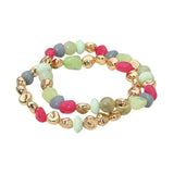 2PCS - Multicolor Pebble Beaded Stretch Multi Layered Bracelets