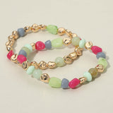 2PCS - Multicolor Pebble Beaded Stretch Multi Layered Bracelets