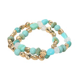 2PCS - Multicolor Pebble Beaded Stretch Multi Layered Bracelets