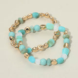 2PCS - Multicolor Pebble Beaded Stretch Multi Layered Bracelets