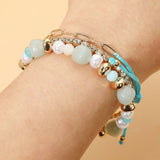 Pearl Faceted Beaded Rhinestone Stretch Paperclip Chain Multi Layered Bracelets