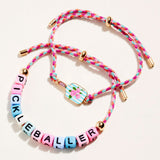 2PCS - PICKLEBALL Message Beaded Paddle Accent Adjustable Cinch Pull Tie Bracelets