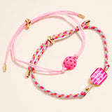 2PCS - LETS PLAY Pickleball Paddle Ball Accent Adjustable Cinch Pull Tie Bracelets