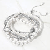 5PCS - Pearl Metal Beaded Twisted Chain Adjustable Stretch Multi Layered Bracelets