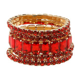 Women's 5Pcs Rectangle Round Stone Stretch Multi Layered Bracelets