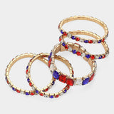 Women's 5Pcs Rectangle Round Stone Stretch Multi Layered Bracelets