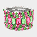 Women's 5Pcs Rectangle Round Stone Stretch Multi Layered Bracelets