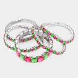 Women's 5Pcs Rectangle Round Stone Stretch Multi Layered Bracelets