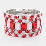 Women's 5Pcs Rectangle Round Stone Stretch Multi Layered Bracelets