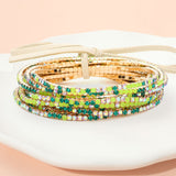 12PCS Ribbon Colorful Rhinestone Layered Stretch Bracelets